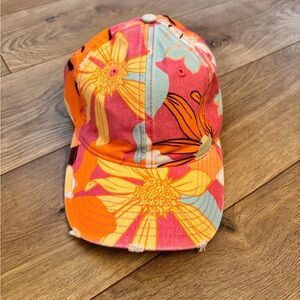 NWT Aerie Floral Baseball Hat Orange and Pink